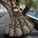 Self Design Semi Stitched Lehenga Choli (Dark Green)