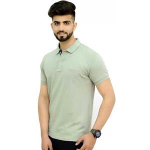 Men Solid Polo Neck Cotton Blend T-Shirt