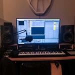Digital Audio Workstation Studio with Electronic Piano and Monitor Speakers 